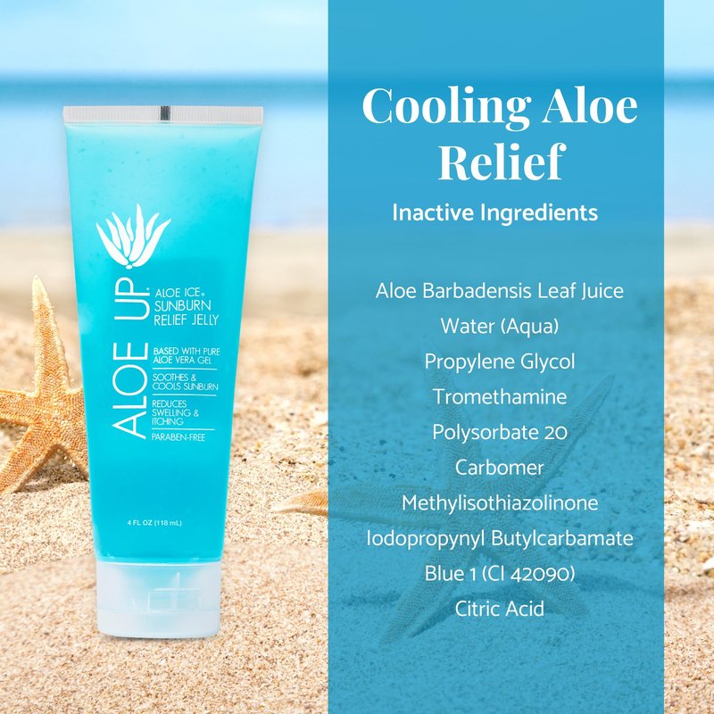 ALOE UP Aloe Vera Gel for Sunburn Relief – Cooling After Sun Jelly for Face & Body – 96.6% Pure Gel – Reef Friendly, Water Resistant for up to 80 Minutes, Alcohol & Fragrance Free – 4 Oz