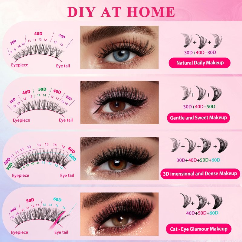 Waltz Lash Clusters Kit Lash Clusters Lashes D Curl Eyelash Clusters Natural Lash Extension Kit Fluffy False Eyelashes DIY at Home with Bond and Seal
