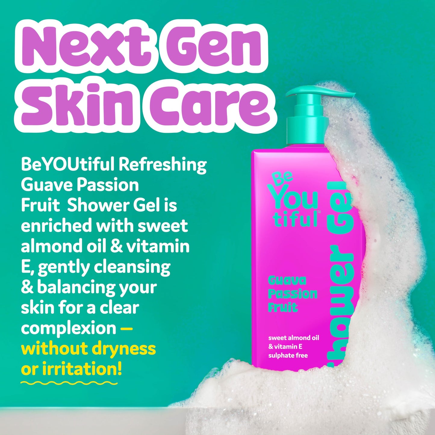 BeYoutiful Natural Hydrating Body Wash for Kids & Teens, Guava Passion Fruit Exfoliating Gel, Cruelty-Free Acne-Prone Sensitive Skin Care, 32 oz
