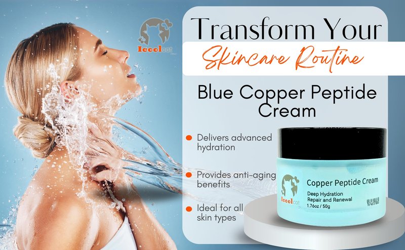 Icoolcat Blue Copper Peptide Face Cream with Acetyl Hexapeptide-8 & Ectoin - Anti-Aging Daily Moisturizer for Fine Lines & Wrinkles - Firming, Hydrating & Barrier Repair Skin Care - 1.7 oz