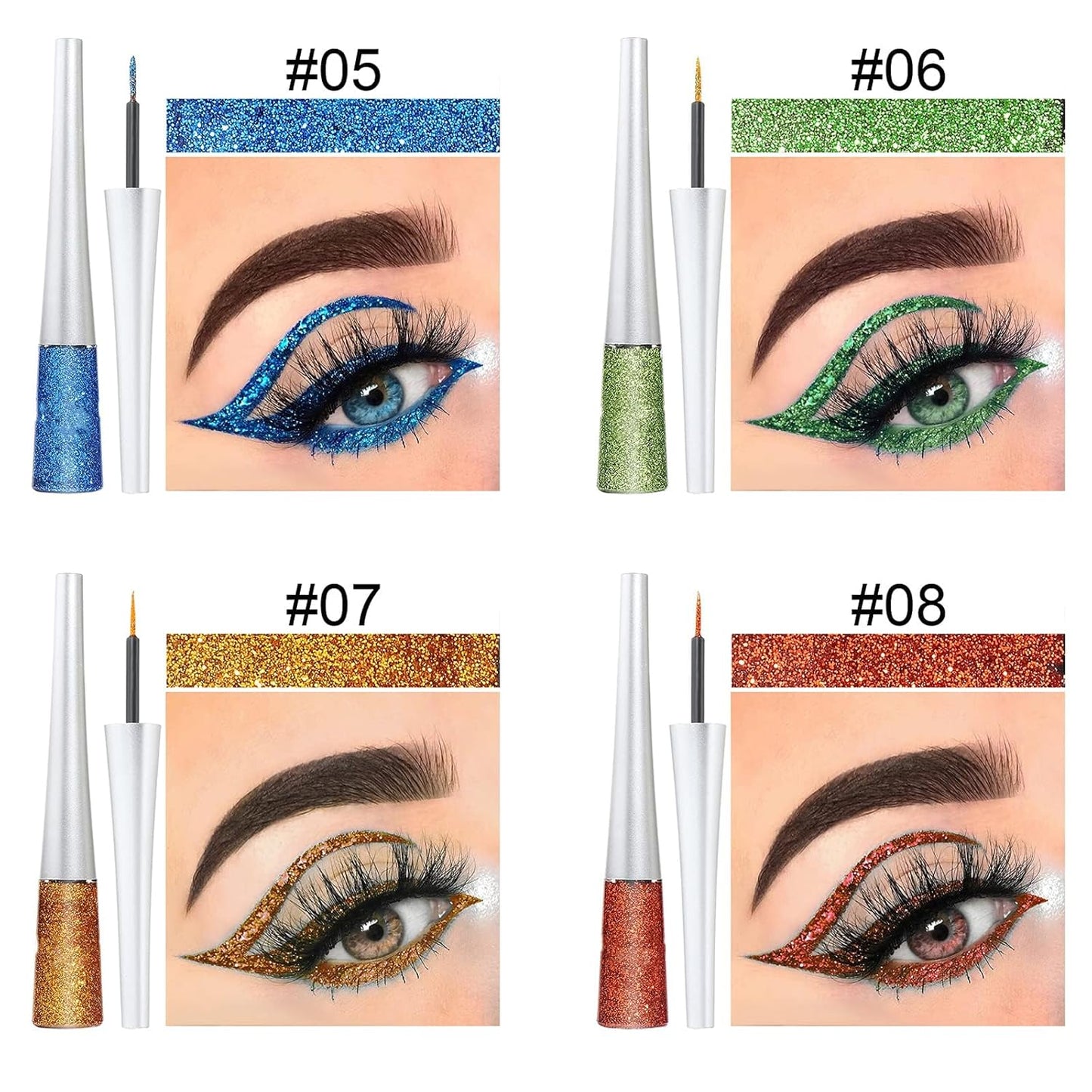 16PCS Liquid Glitter Eyeliner Set - High Pigmented Waterproof Metallic Eye Liner Kit | 16 Vibrant Colors