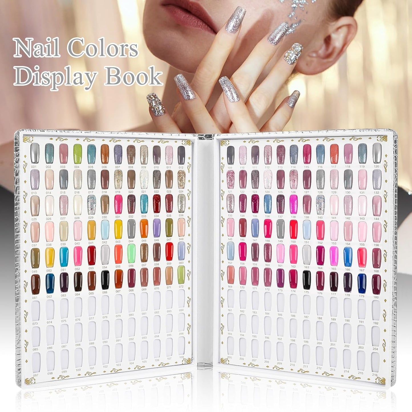 Nail Display Chart - 216 Colors Gel Polish Organizer with 240 False Nail Tips | Silver, 2 Pack