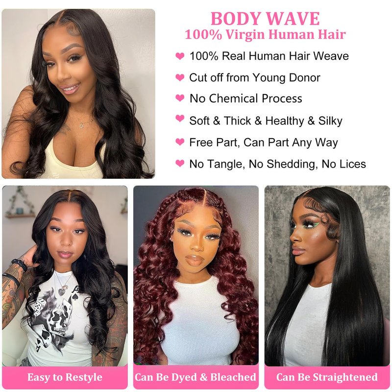 Human Hair Bundles Body Wave 12 14 16 Inch 100% Unprocessed Brazilian Body Wave 3 Bundles Human Hair Extensions for Women Quick Weave Natural Color