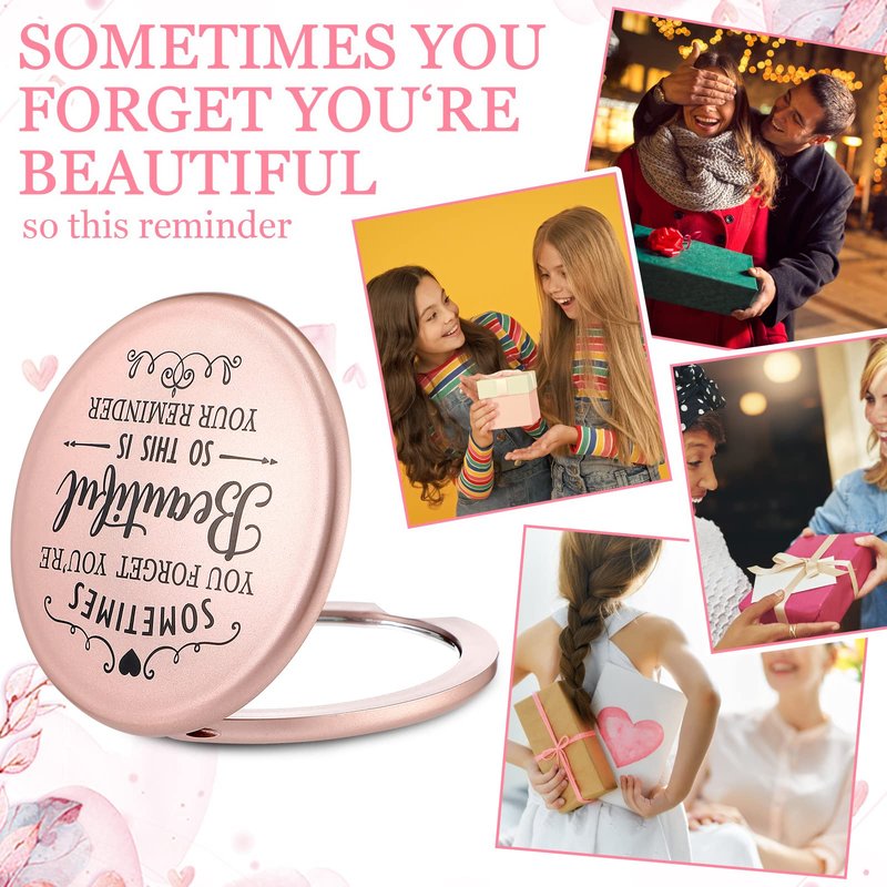 Tatuo 24 Set Sometimes You Forget Your Beautiful Compact Mirror Bulk for Women, Inspirational Appreciation Gifts, Pocket Makeup Mirrors for OT Month Valentine Galentine's Day Bridal Party Souvenir