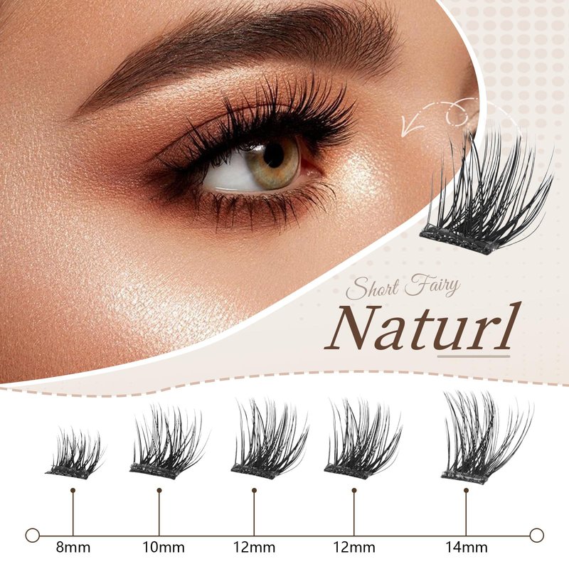 Glue-Free Wispy Lash Clusters Kit, 90 Pcs Individual Eyelash Clusters- DIY Lash Extension Kit with eyelashes Tweezers, Natural Fluffy Fake Lashes, Beginners Friendly (Cateye(10-17mm/60PcS) C Curl)