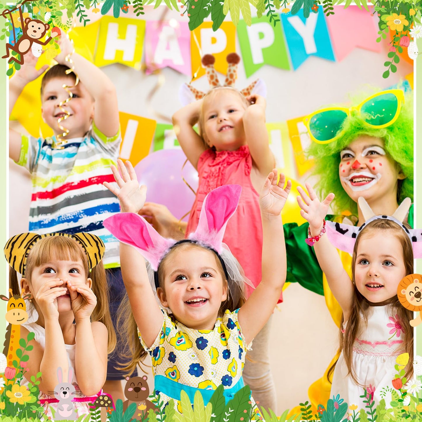 Hoemwarm 35 Pcs Animals Ears Headbands Zoo Jungle Animal Cat Ears Hair Hoop