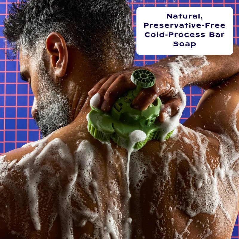 Smoosh® Body Scrubber, Blue & 2-Count Bar Soap, Cedarwood Bergamot - Silicone Body Scrubber with Embedded Bar Soap for Shower Exfoliation and Cleansing