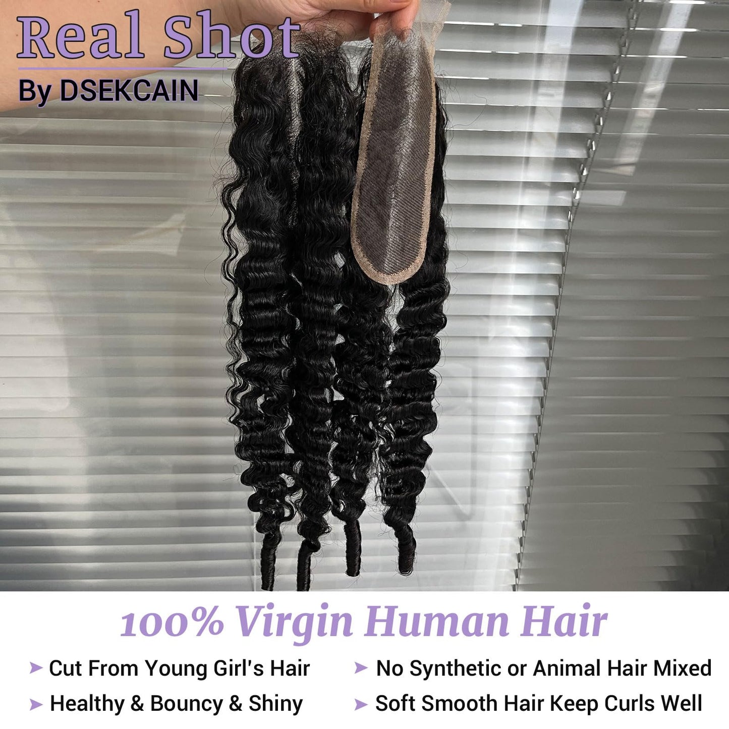 DSEKCAIN 2x6 Burmese Curly Closure 100% Real Human Hair Water Wave 2x6 Transparent HD Lace Closure Natural Black 1B Color 14 Inch