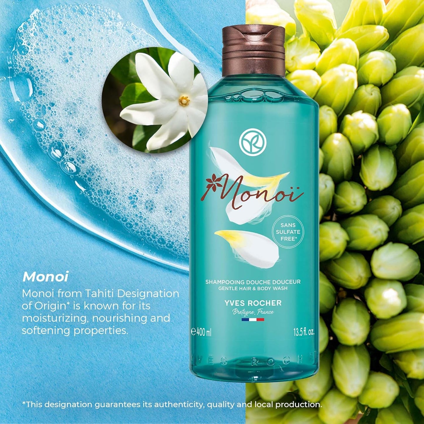 Yves Rocher Monoï Hair and Body Wash - 2 in 1 Gentle Cleanser | 13.5 fl oz