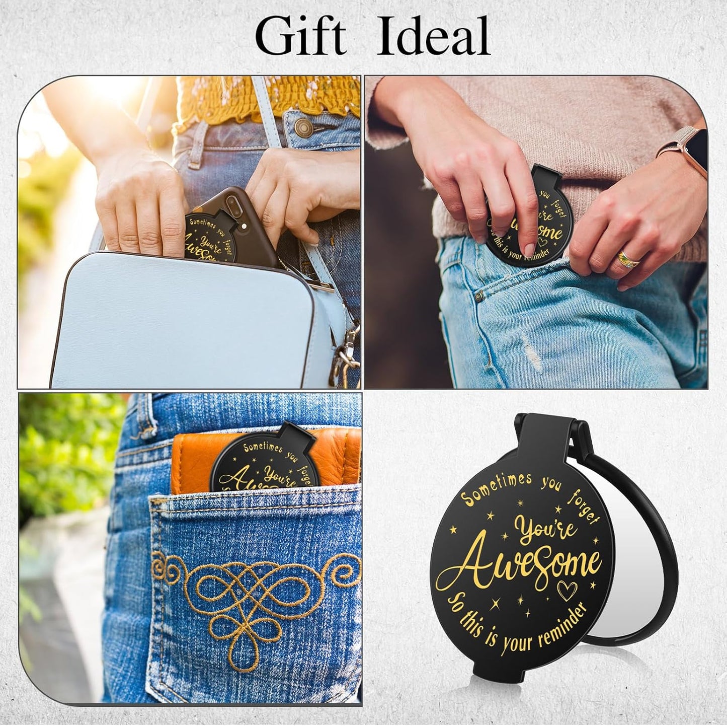Inspirational Compact Mirror - 100 Pcs Mini Round Purse Mirrors for Women | Perfect Gifts for Mother's Day & Weddings (Black)