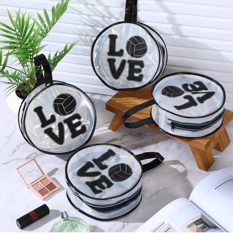 Yeyeplum 20 Pcs Volleyball Gifts Makeup Bag Clear Waterproof PVC Volleyball Cosmetic Bags Travel Toiletry Zipper Pouch Round Portable Sport Cosmetic Case for Women Girls Team Gift Party Favors