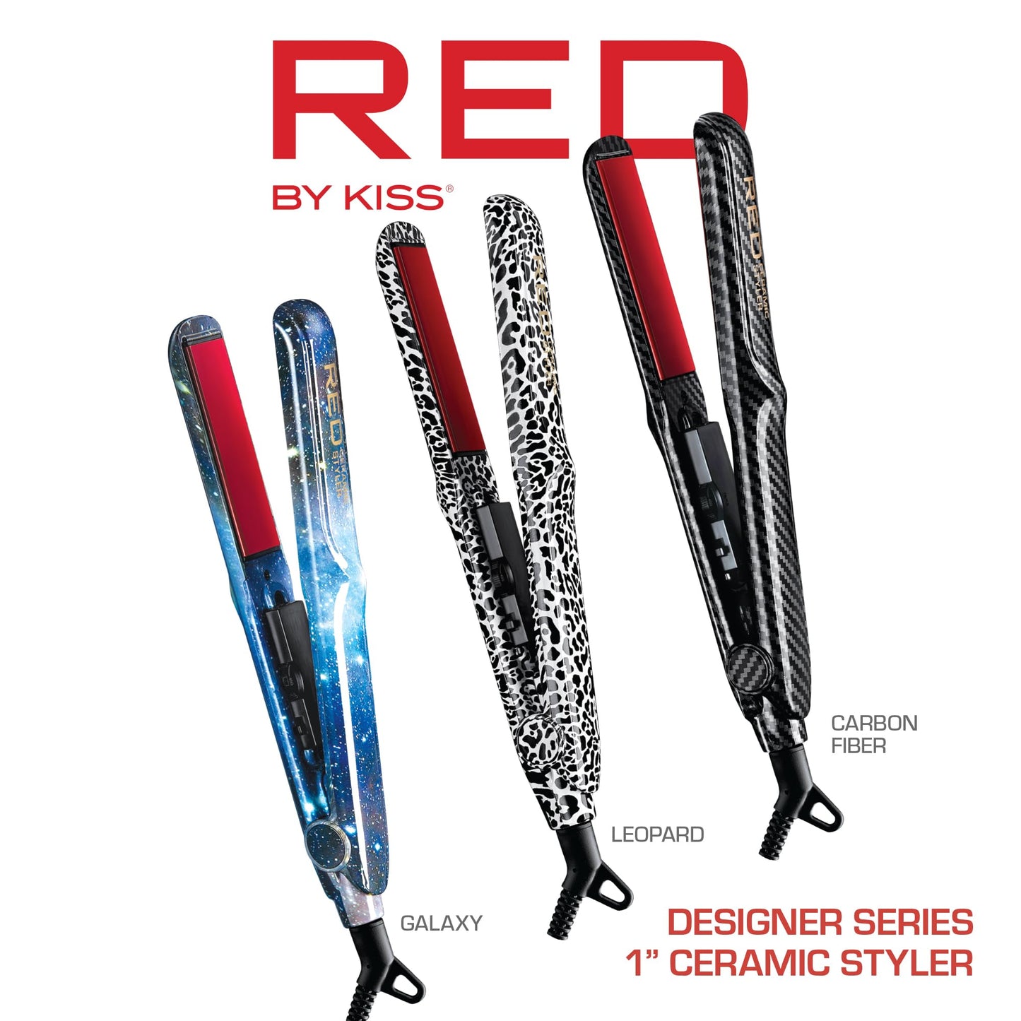 Red by Kiss 1" Designer Series Ceramic Styler Flat Iron – 450°F Max Heat, Variable Heat Control, 1 Inch Flat Iron for Soft & Silky Hair, 360° Swivel Cord, Frizz-Free, Professional Styling Tool