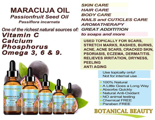 Botanical Beauty MARACUJA OIL 100% Pure Natural Cold Pressed Undiluted for Face, Skin, Hair, Body, Lip, Nails 1 Fl Oz - 30 ml Rich in Vitamin C