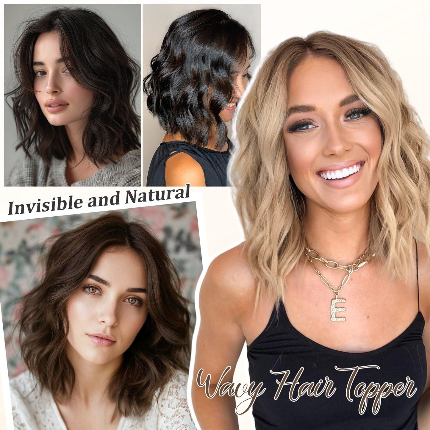 Lommel Short Wavy Hair Toppers for Women 12 Inch Hair Topper with Thinning Hairs Natural-Looking Wiglett Lightweight & Add Volume Hairpiece for White Roots Cover for Daily(Dark Brown)