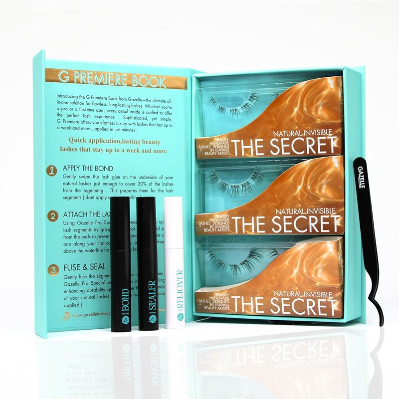 GAZELLE Lash Cluster Kit - DIY Eyelash Extensions with Bond & Sealer | 3-Pack Wispy PBT Lashes (10-12-14mm)