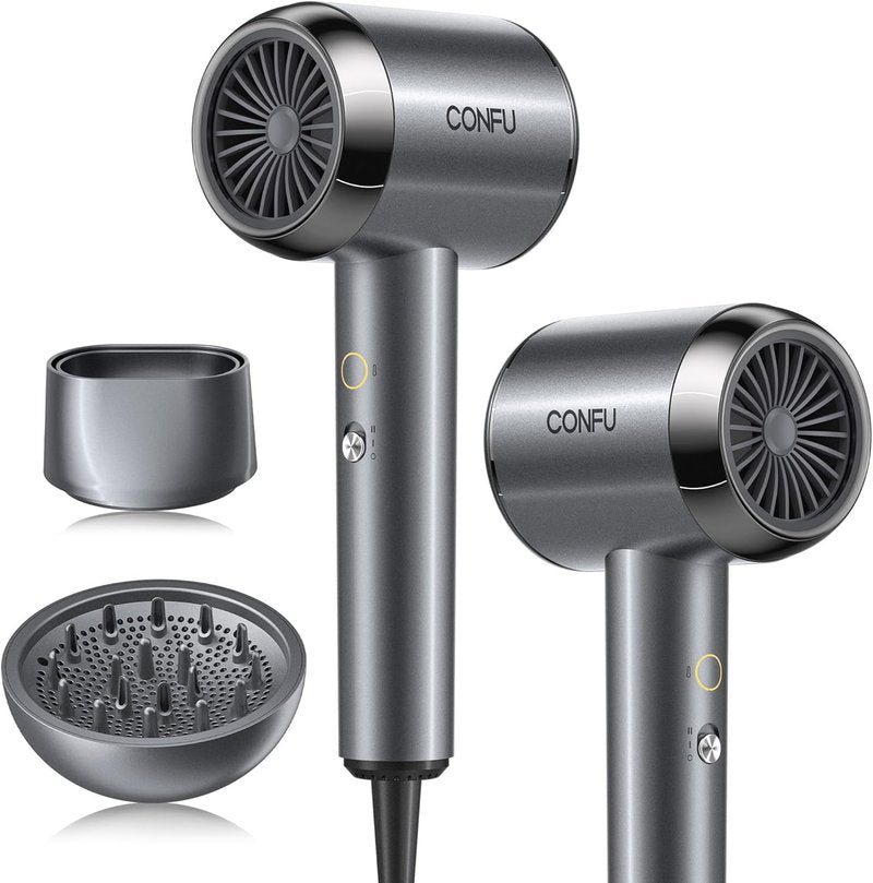Confu Hair Blow Dryer | Plasma Ionic 1600W Fast Drying for Curly Hair - Lightweight & Portable Design