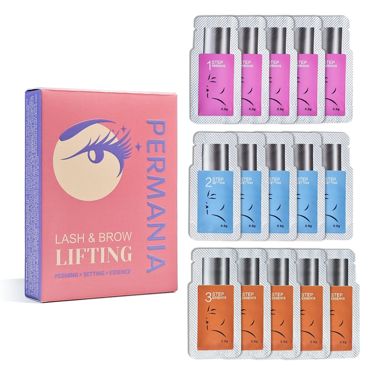 PERMANIA Eyelash Lift Kit, 15 Pcs Separate Steps Lotion for Salon or at Home for Lash Perm & Brow Lamination (without tools)
