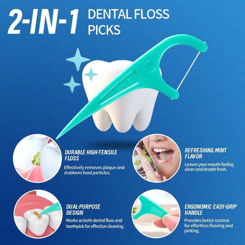 LAOYE Floss Picks, 300 Count Mint Dental Floss Picks, Toothpicks with 5 Travel Cases for Extra Convenience, Helps Prevent Cavities, Remove Plaque & Freshen Breath, Premium Floss Sticks for Family