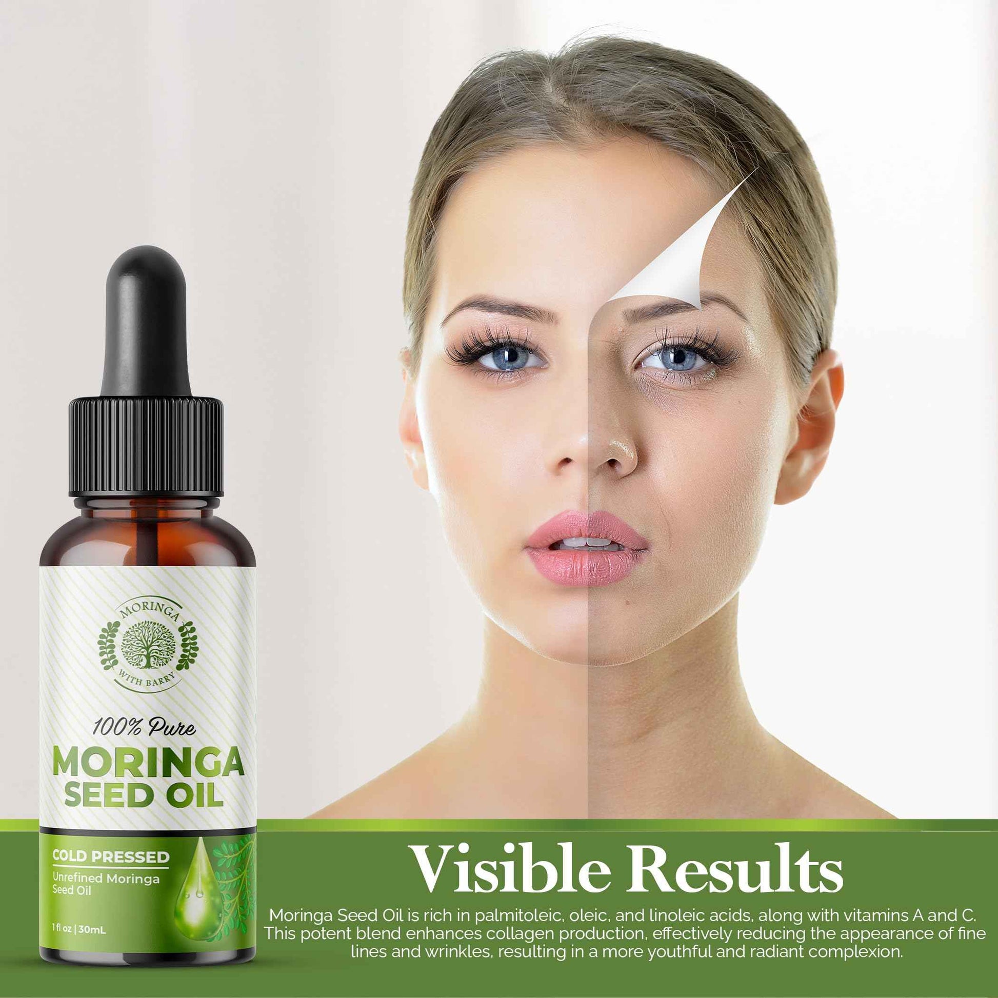 Moringa Seed Oil – 100% Pure, Cold-Pressed & Virgin, Unrefined Non-GMO Vegan Oil, Ultra-Hydrating Moisturizer for Dry Skin, Damaged Hair & Body, Anti-Aging, Ideal Carrier Oil