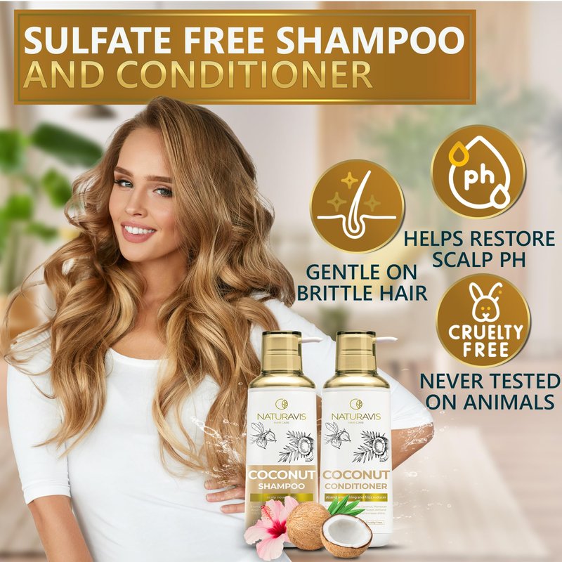 Coconut Shampoo and Conditioner Set - Sulfate Free and Paraben Free Intense Moisturizing Treatment with Jojoba - For Hydrating Your Scalp and Restoring Dry and Damaged Hair