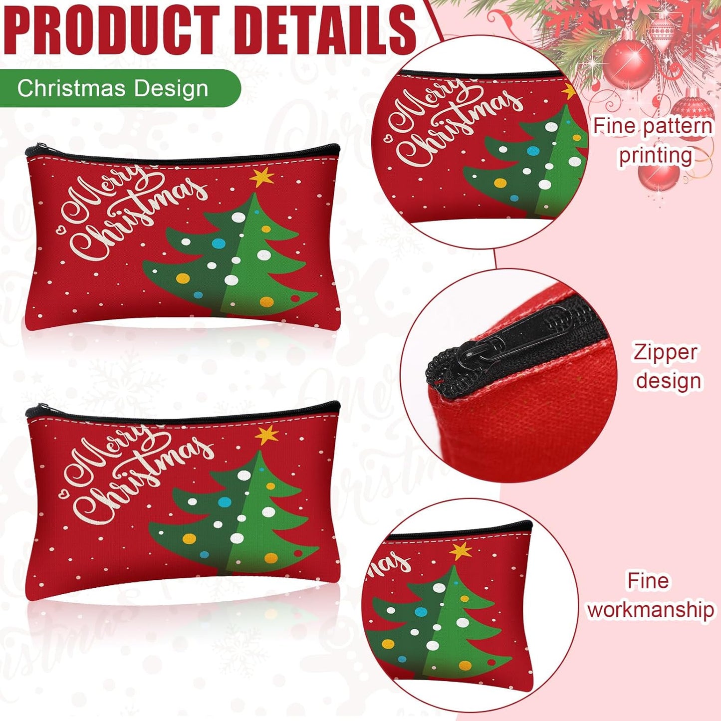 Christmas Makeup Bags - 20 Pcs Cosmetic Pouch Set for Women | Holiday Travel Toiletry Organizer with Xmas Themes