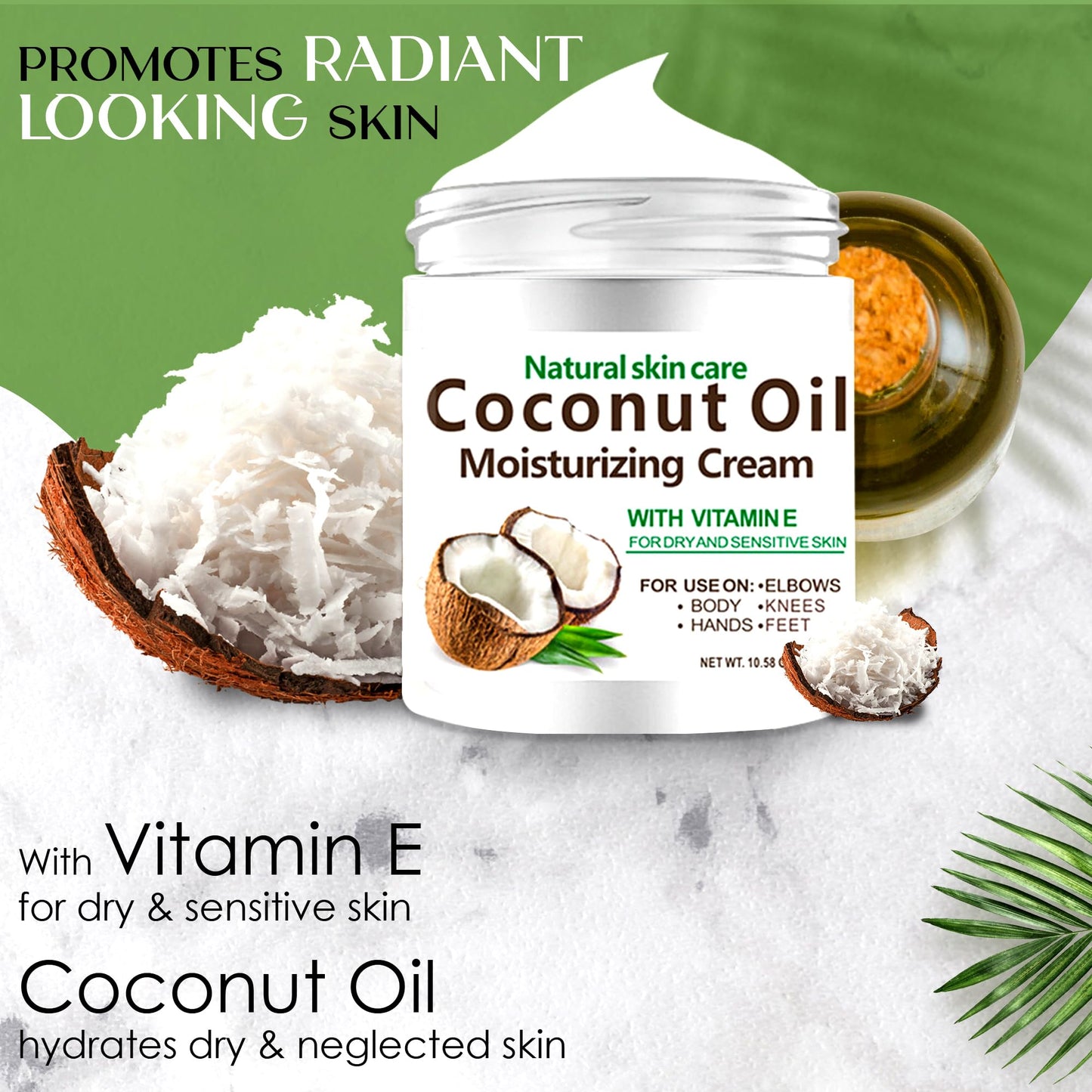 DR MEINAIER 3 Packs x 300 ml Coconut Oil Moisturizing Cream 3-Pack, Lightweight Lotion for Face Body Hands, Fast-Absorbing Non-Greasy Daily Care