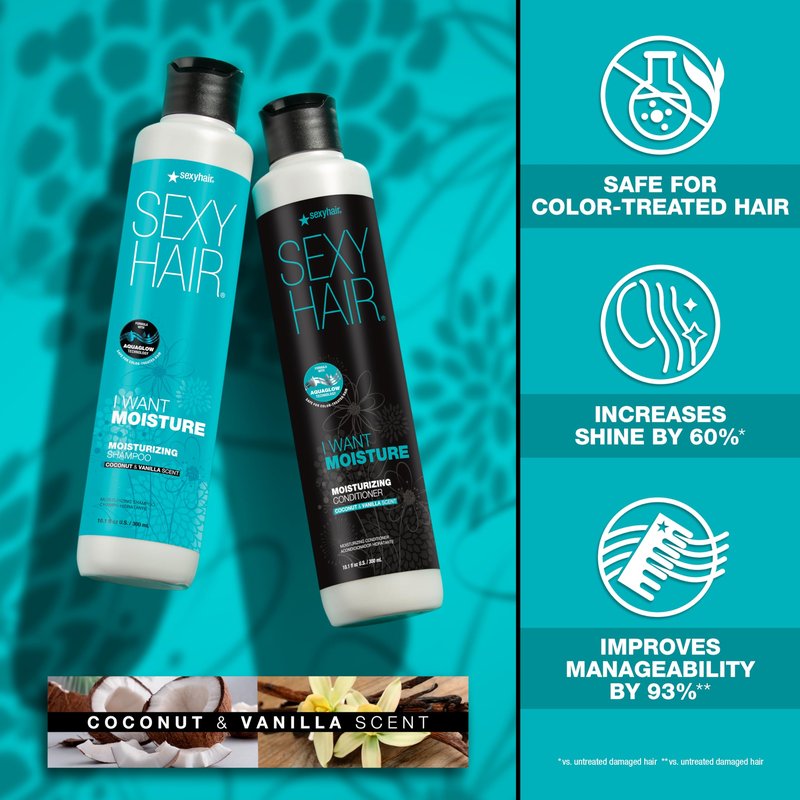 SexyHair I WANT MOISTURE Conditioner, 10.1oz | Tames Frizz | Increases Shine by 60% | All Hair Types