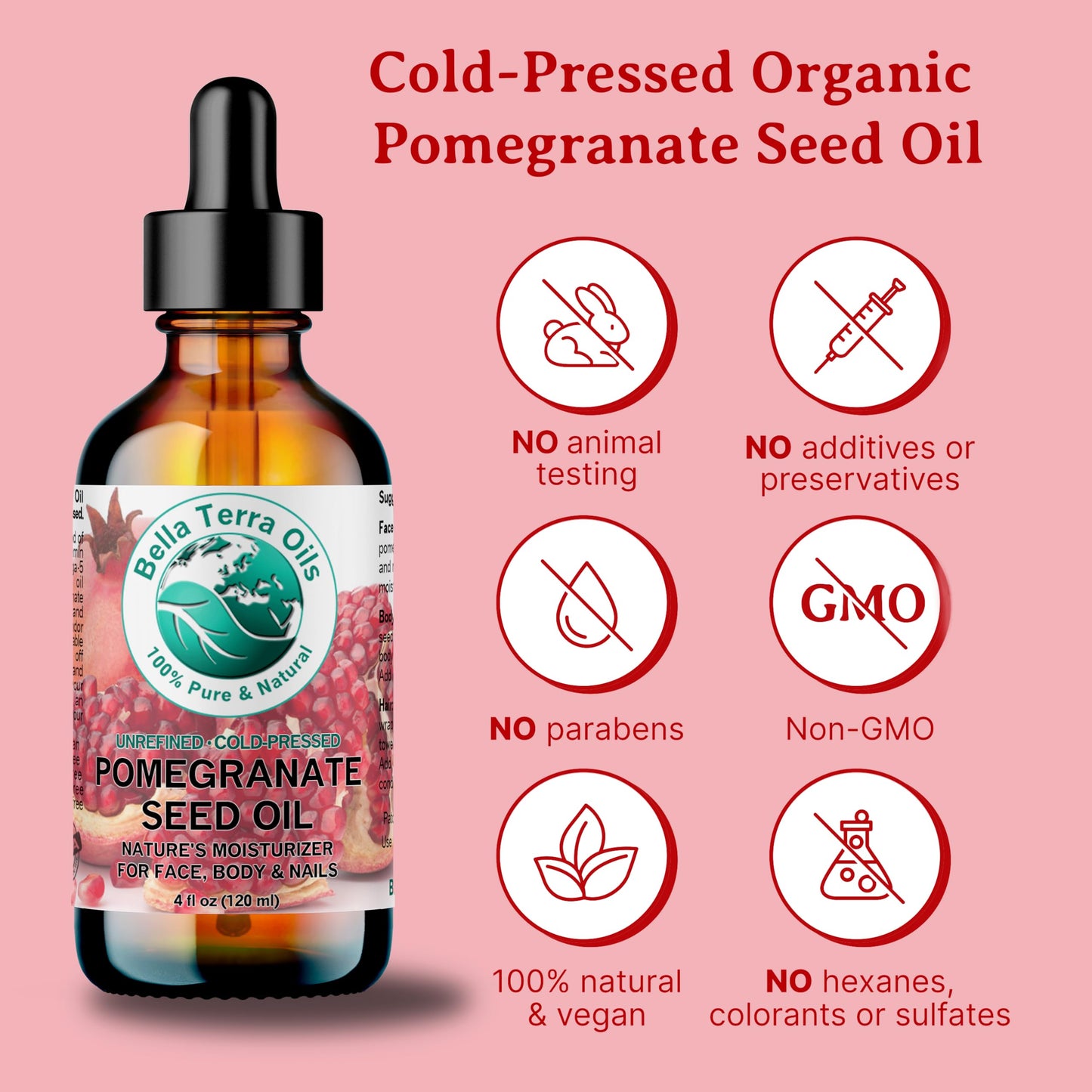 Bella Terra Oils - Organic Pomegranate Seed Oil 16 oz - Revel in the Essence of Punicic Acid & Ellagic Acid, Nature’s Gift for Radiant & Nourished Skin