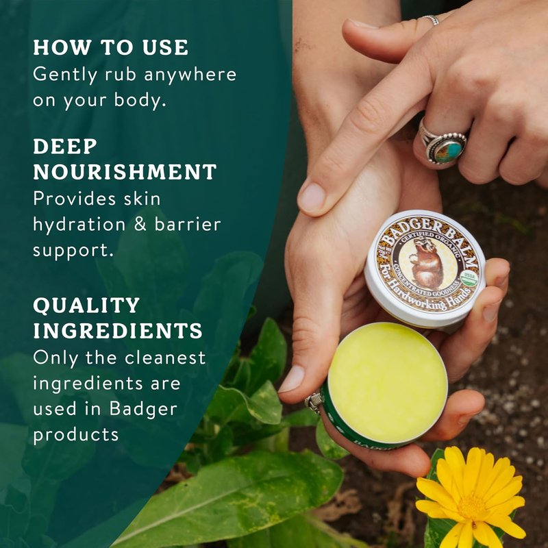 Badger Healing Balm - Organic Hand Cream for Dry Cracked Hands | Long-Lasting Moisturizer, 0.75 oz Tin, 2-Pack