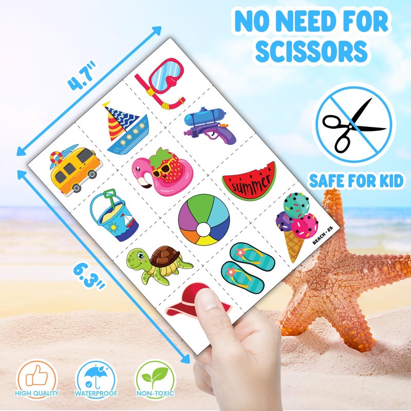 Cherisnowy 48PCS Beach Party Favors – 24PCS Temporary Pre - cut Tattoos & 24PCS Slap Bracelets – Summer & Ocean-Themed Birthday Supplies, Baby Shower Gifts, Classroom Rewards & Party Decor for Kids