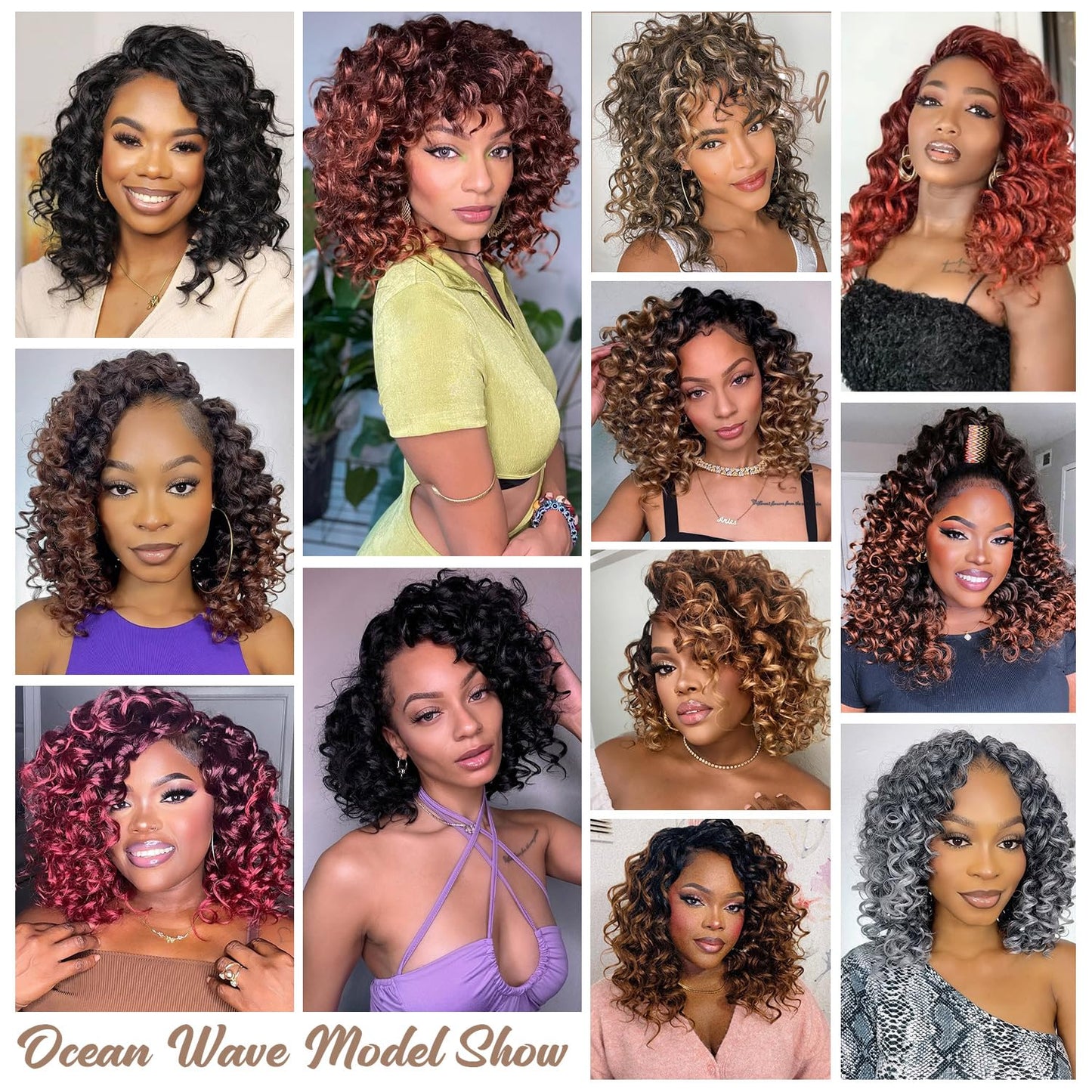 Pre looped Ocean Wave Crochet Hair 8 Packs 12 Inch Natural Black Synthetic Pre Twisted Ocean Braids Hair Boho Deep Wave Short Curly Crochet Hair for Black Women (12 Inch,1B#)