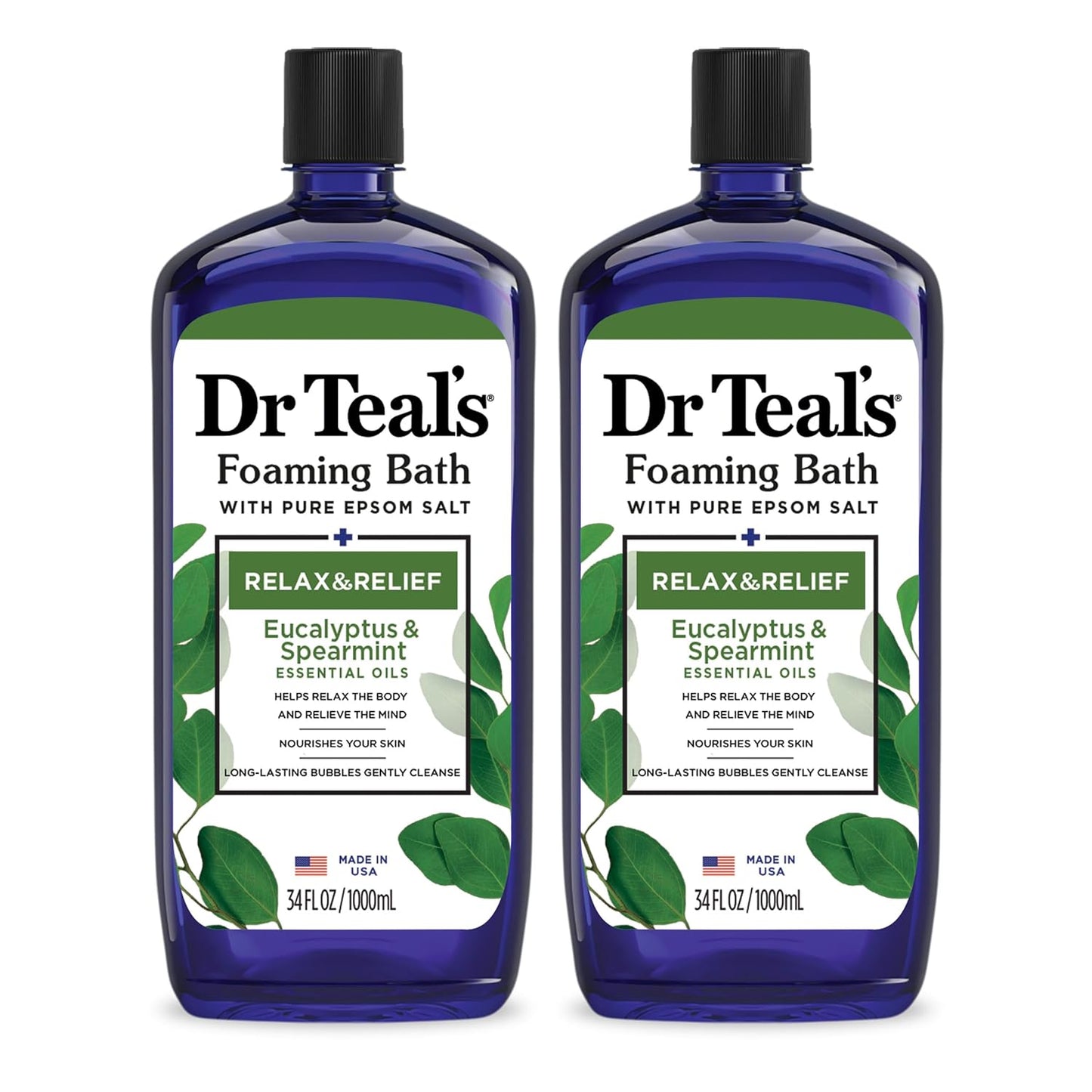 Dr Teal's Foaming Bath Bundle - Pure Epsom Salt for Soothing Sleep & Relaxation | Lavender & Eucalyptus Spearmint (Pack of 6)