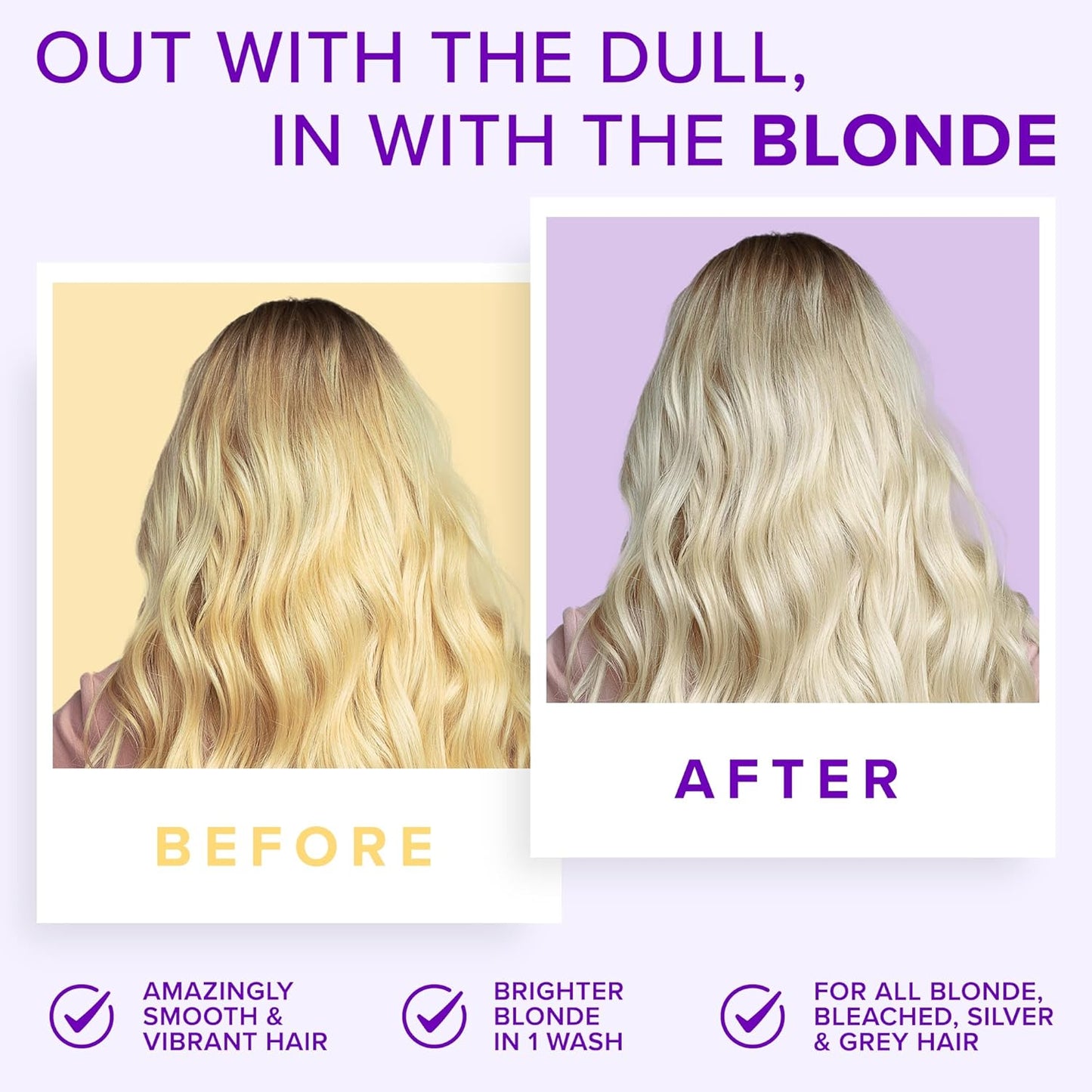 NYK1 NO MORE BRASS Purple Shampoo & Conditioner Set - Sulfate Free, 2 x 16.9 Fl Oz | Eliminate Yellow Brassy Tones for Blondes