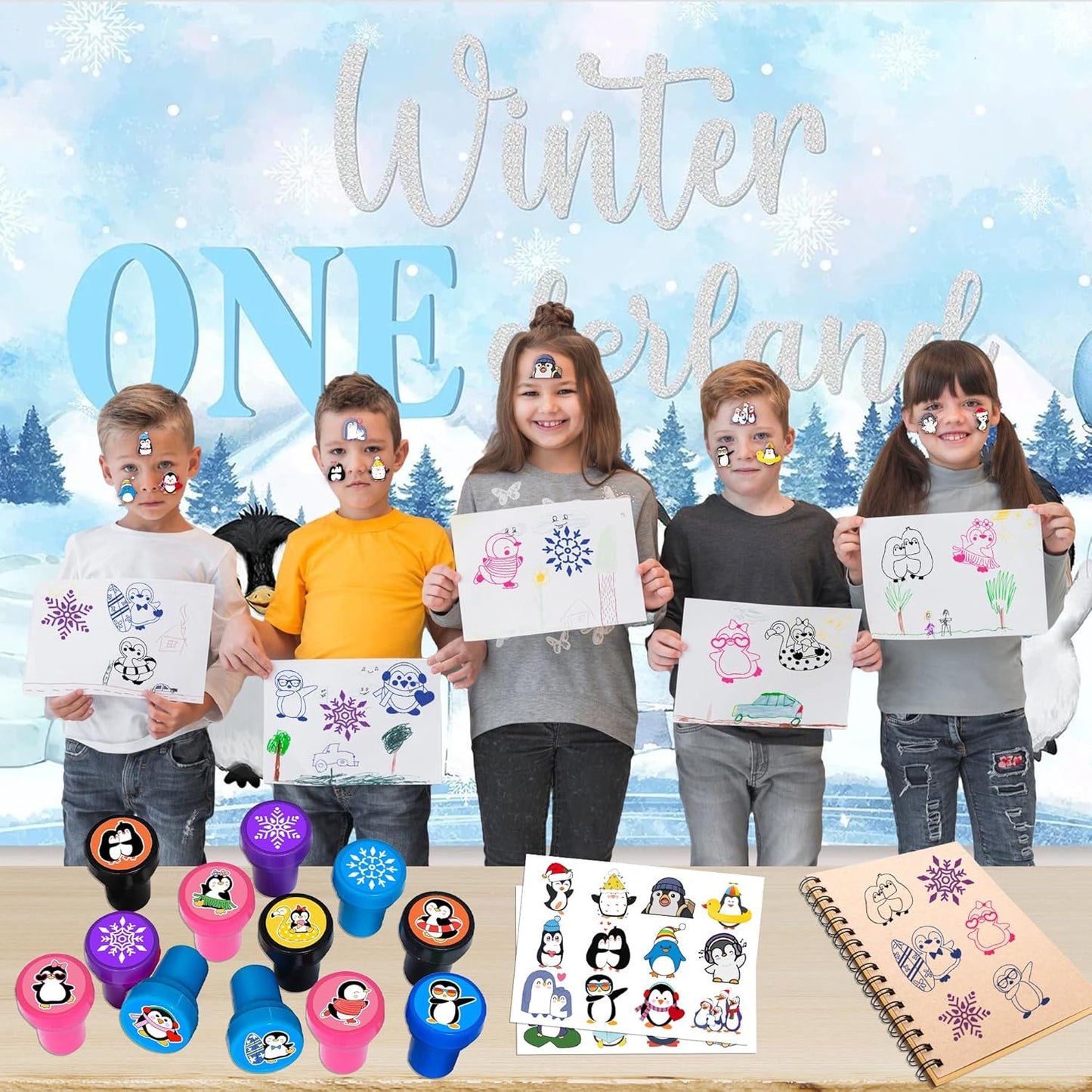 Penguin Party Favors - 36PCS Winter Animal Themed Tattoos & Stamps | Fun Birthday Goodie Bag Supplies for Kids