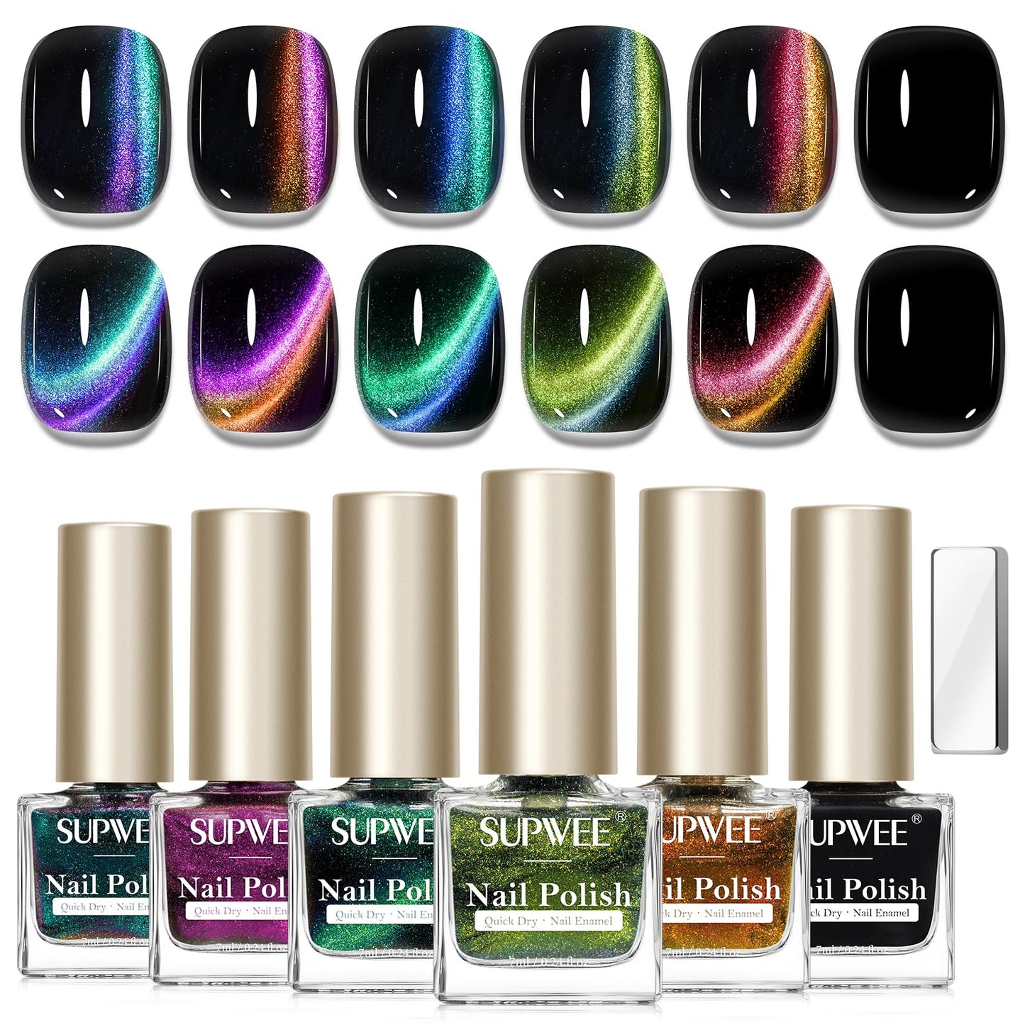 SUPWEE Neon Reflective Glitter Gel Nail Polish - Sparkle Fluorescent & Disco Nail Polish Set in Neon Yellow, Green, Hot Pink, Orange - Soak Off UV Gel