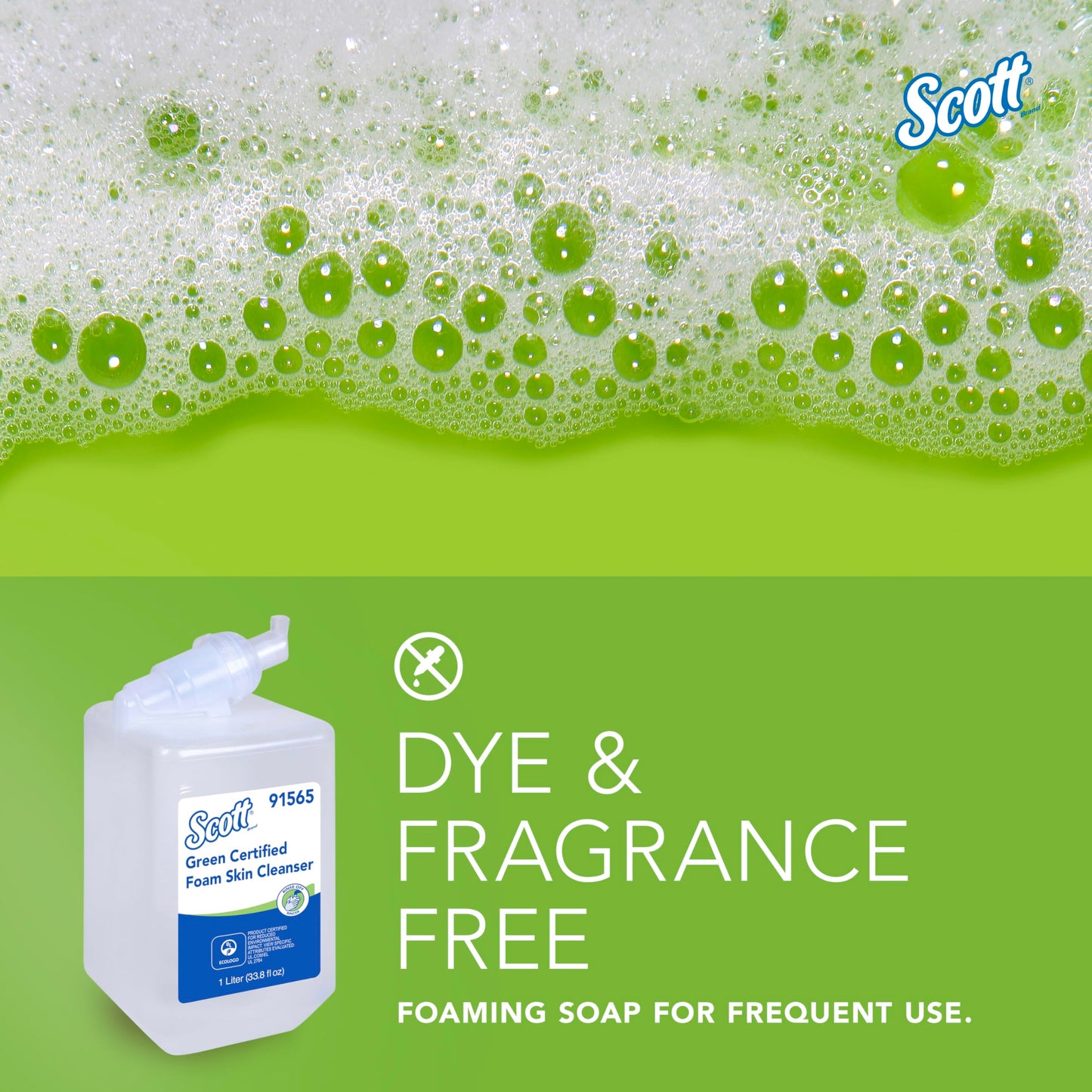 Scott Professional Green Certified Foam Hand Soap (91565), 1.0 L, Foaming, Clear, No Fragrance Added, Manual Refills, Ecologo, NSF E-1 Rated (6 Bottles)
