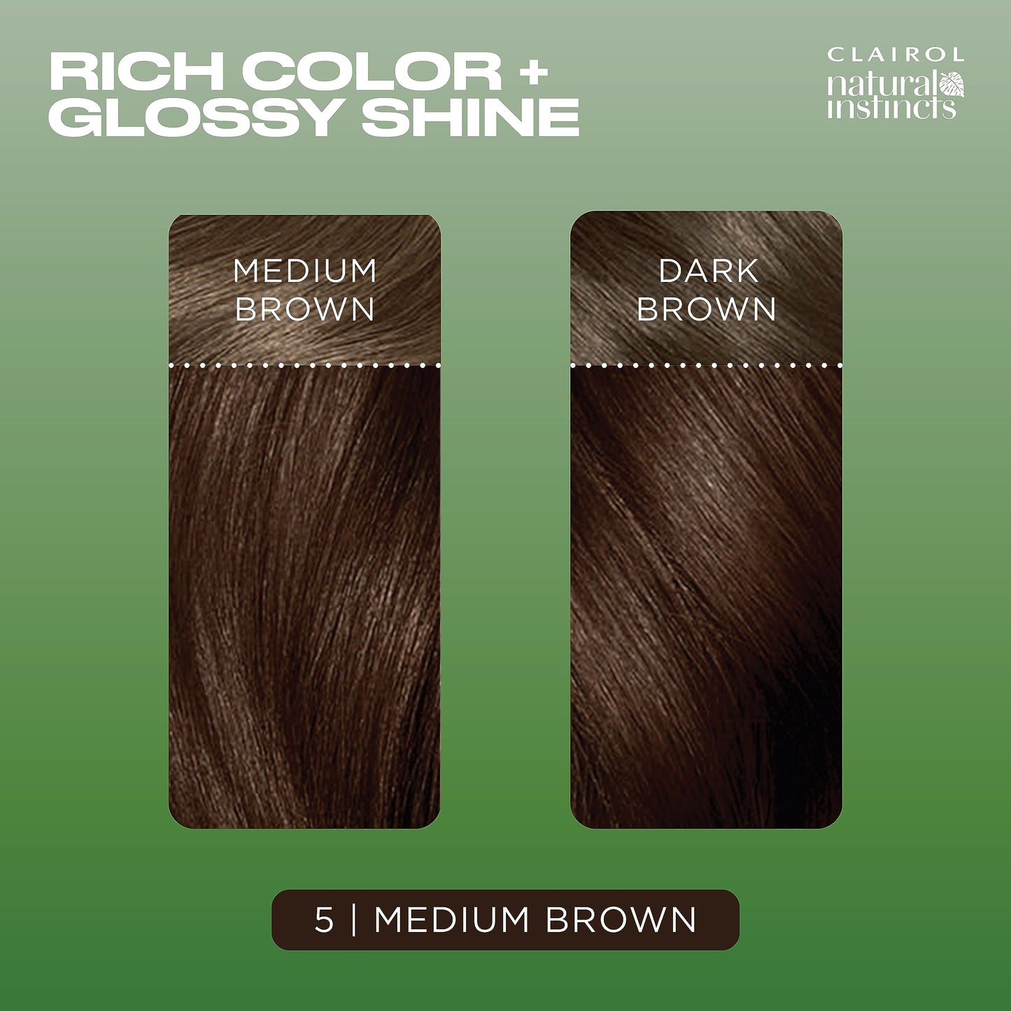 Clairol Natural Instincts Demi-Permanent Hair Dye, 5 Medium Brown | Ammonia‑Free, Vegan Hair Color with Coconut Oil & Aloe Vera | Pack of 1
