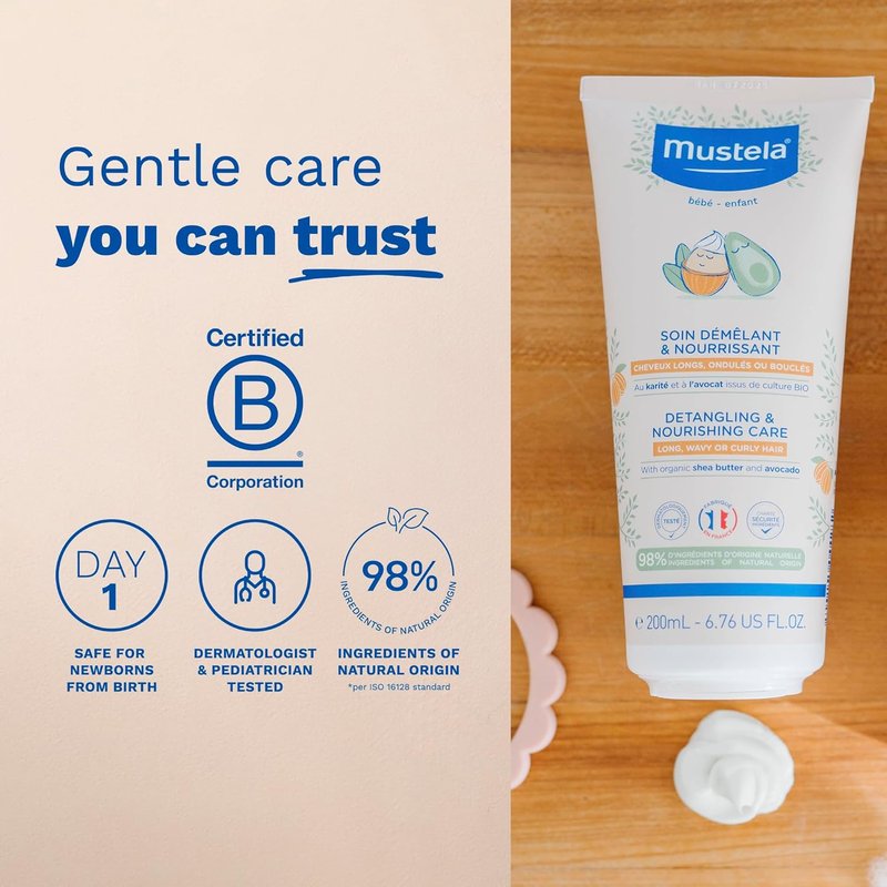 Mustela Detangling Conditioner - Nourishing Shea Butter & Avocado for Curly Hair | 6.76 Fl. Oz.