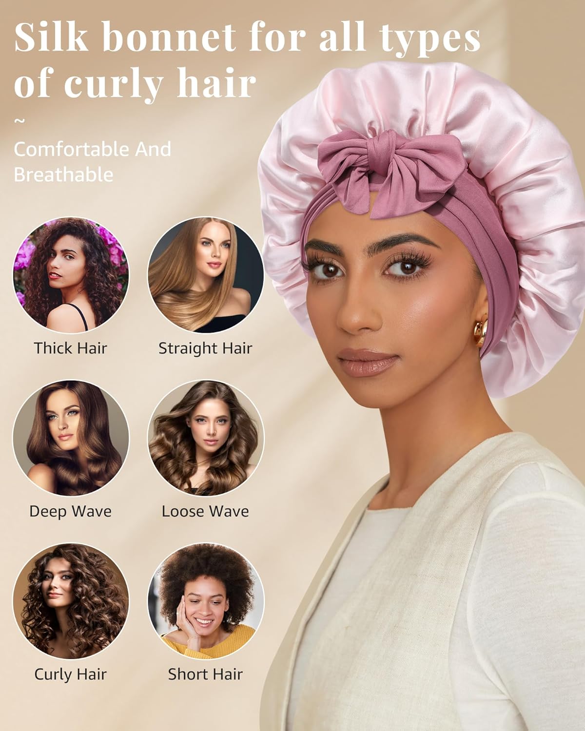 Silk Bonnet for Sleeping - 100% Mulberry Silk Reversible Hair Wrap | Dust Rose/Pink, 2-Layer Design