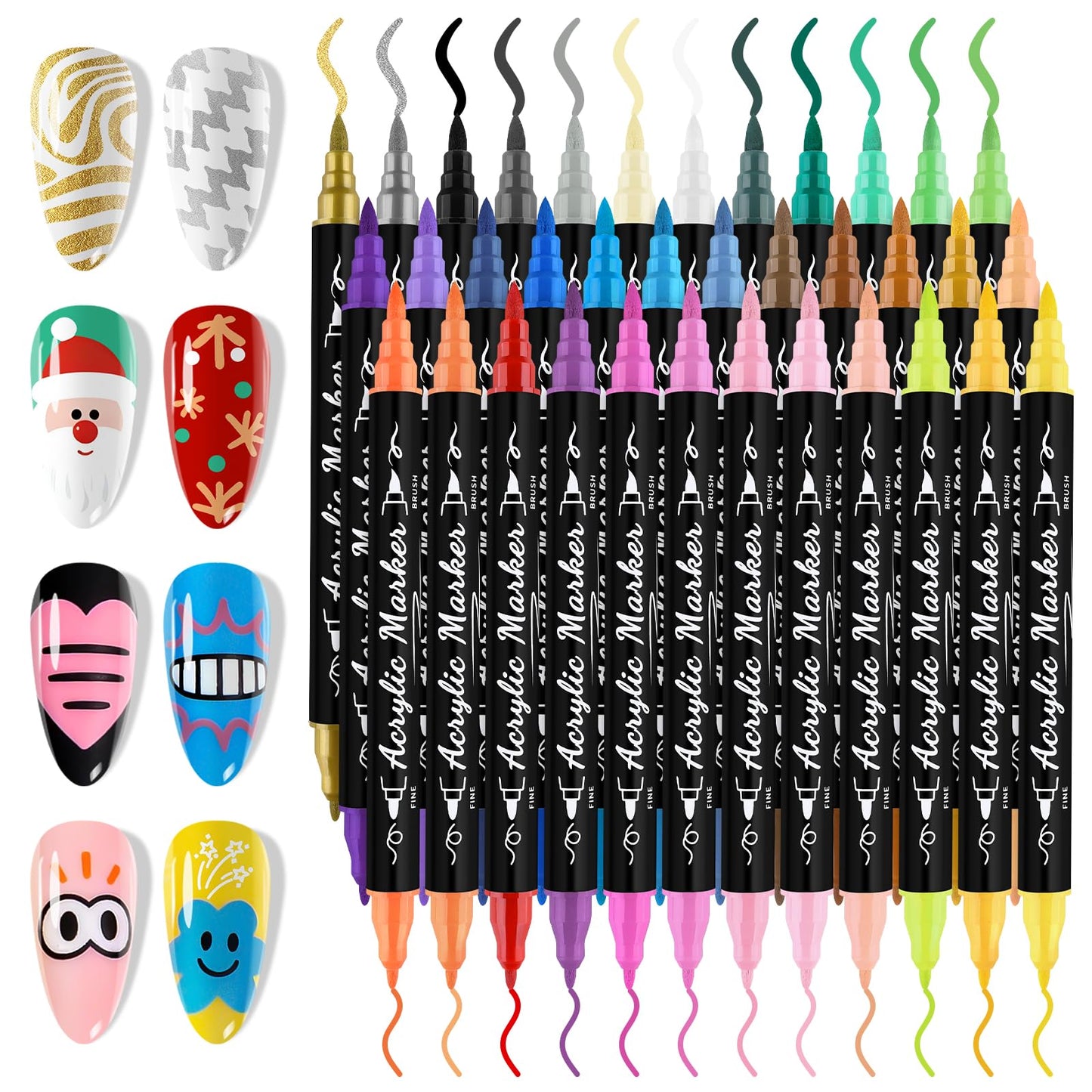 EBANKU 36 Colors Nail Art Pens Set, Christmas Nail Polish Pens Quick-Drying Nail Art Markers Acrylic Paint Nail Point Graffiti Dotting Liner Pen No Squeeze Needed