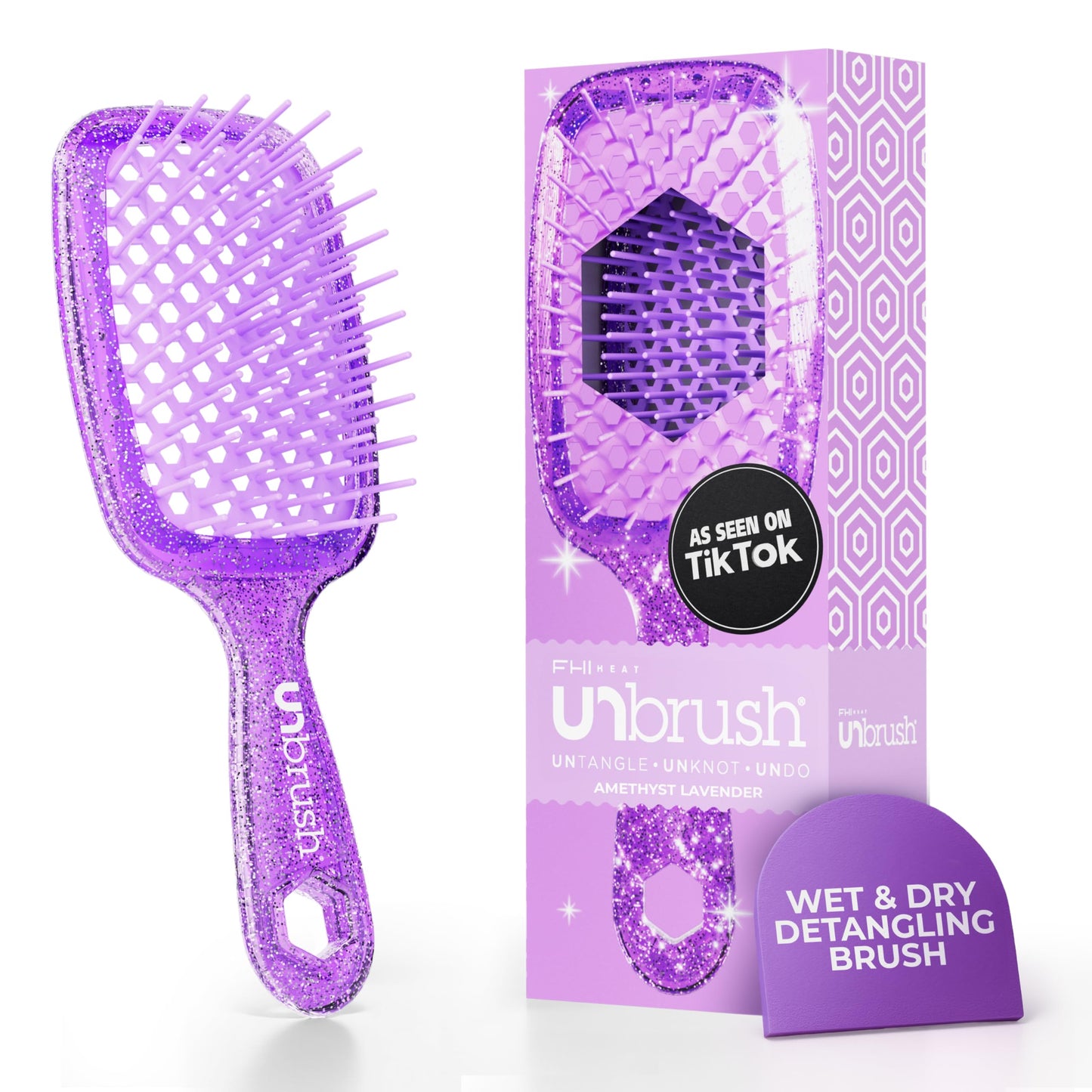 FHI Heat UNbrush Detangling Brush for Pain-Free Brushing on All Wet or Dry Hair Types — Durable DuoFlex Anti-Static Bristles, Lightweight Handle, Vented Hair Brush, Amethyst Lavender