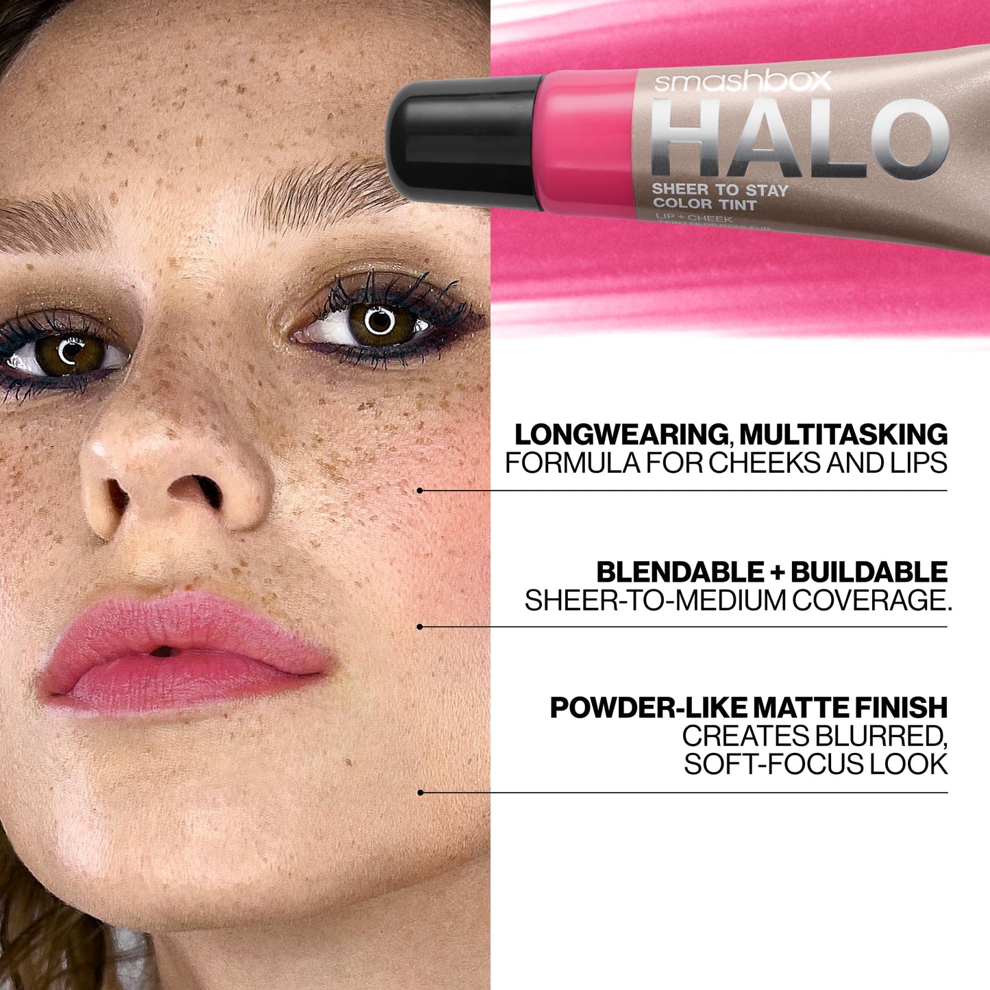 Smashbox Halo Sheer To Stay Cream Cheek + Lip Tint | Sheer-to-Medium Coverage + Matte, 0.34 Fl Oz, Blush