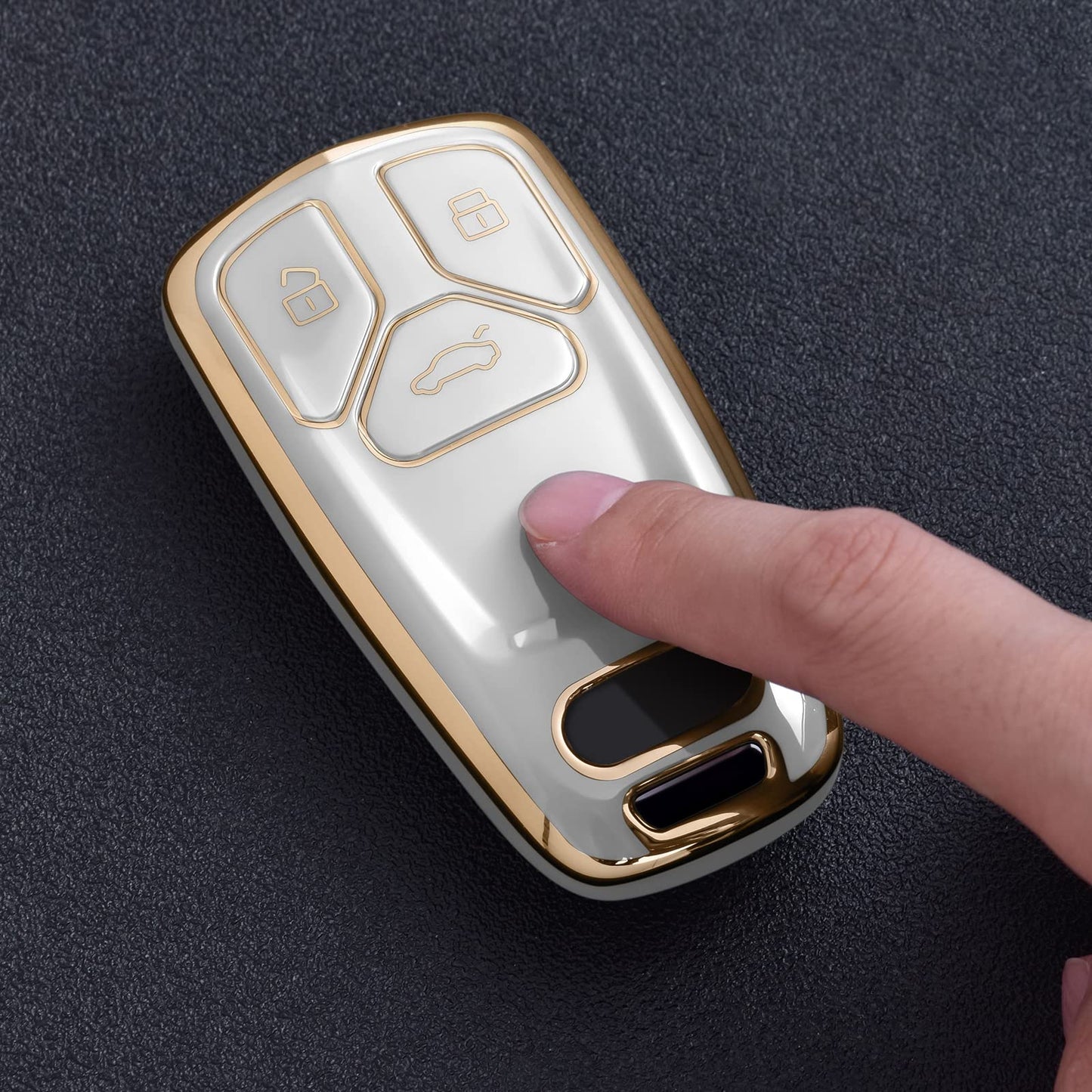ELOHEI for Audi Key Fob Cover, Premium Soft TPU 360 Degree Full Protection Key Case Accessories Compatible with Audi A4 Q7 Q5 TT A3 A6 SQ5 R8 S5 Smart Key(Gold Edge White)