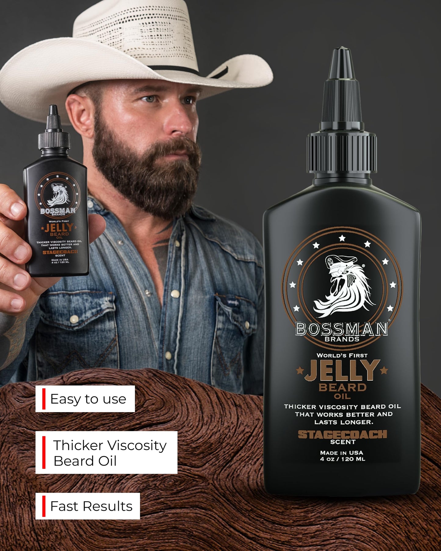 Bossman Jelly Beard Oil for Men 3 Pack (12 oz in Total, Stagecoach Scent) – Softens, Moisturizes & Conditions with Natural Ingredients