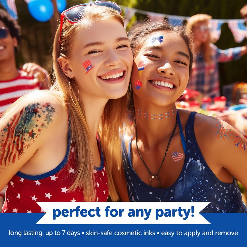 Fourth of July - America Temporary Tattoos, American Flag Arm Sleeve Tattoos & Freckle Tattoos, Red White and Blue Arm Stickers, 4th of July, USA Party Favors (Fourth of July 95pk)