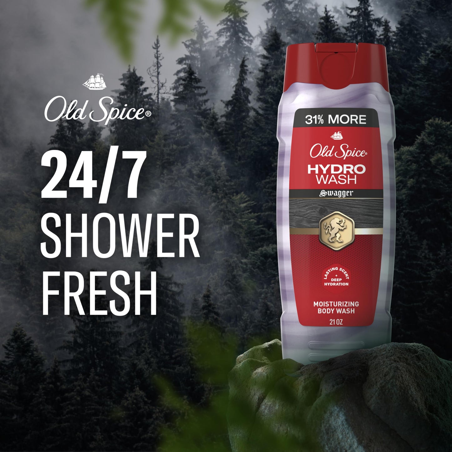 Old Spice Moisturizing Body Wash for Men, Hydro Wash, 2-in-1 Long Lasting Scent & Deep Hydration, 24/7 Shower Fresh, Swagger Scent, 21 oz (Pack of 4)