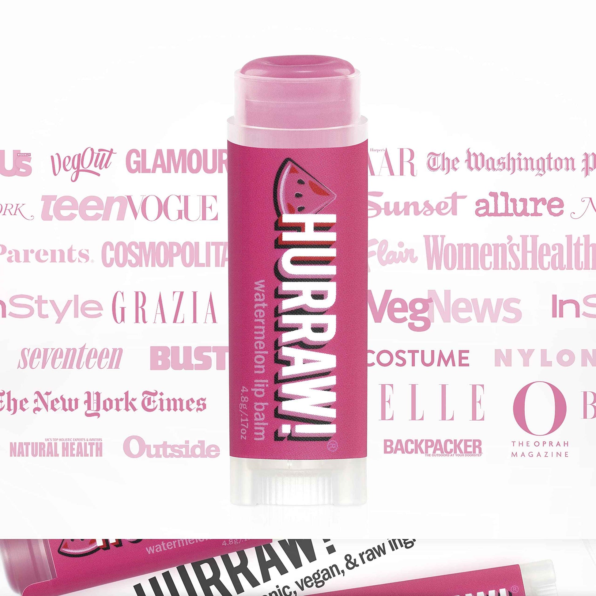 Hurraw! Watermelon Lip Balm, 3 Pack: Organic, Certified Vegan, Cruelty and Gluten Free. Non-GMO, 100% Natural Ingredients. Bee, Shea, Soy and Palm Free. Made in USA