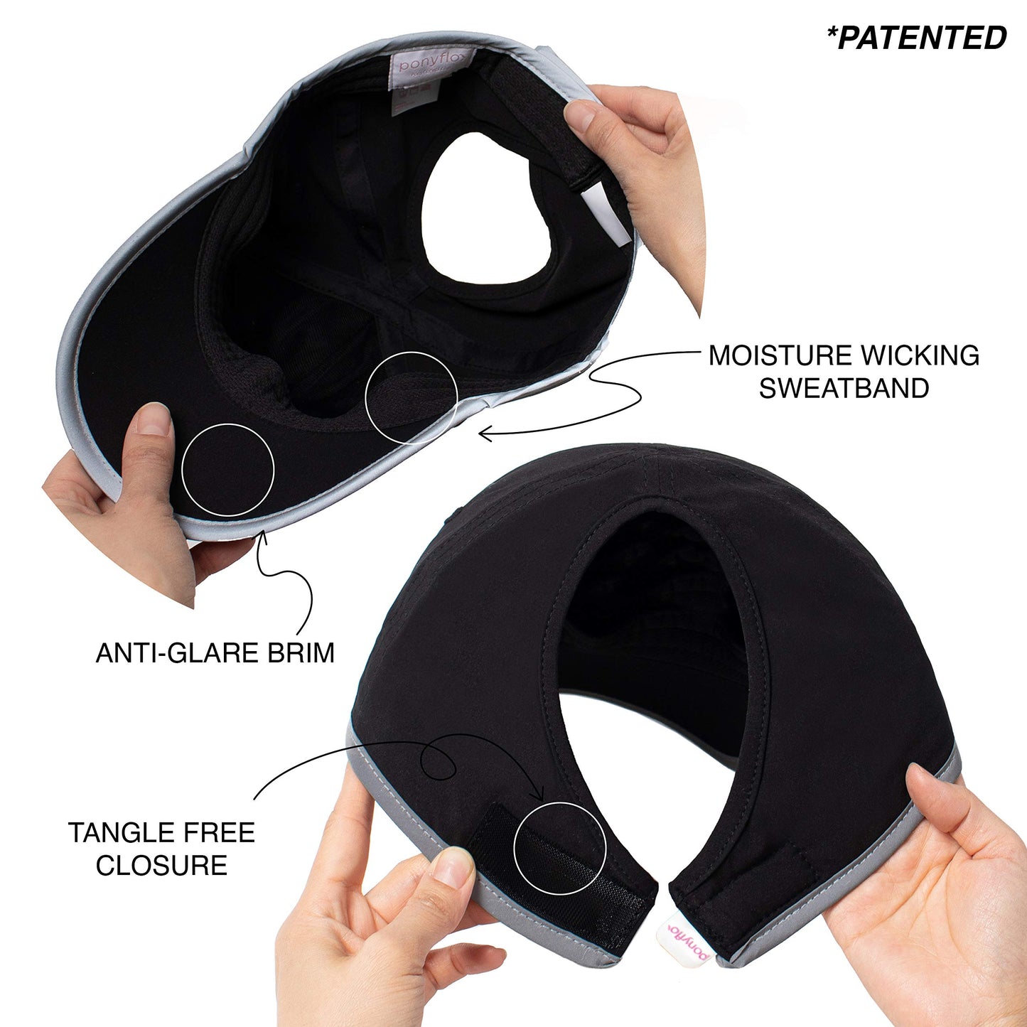 Ponyflo 360 Reflective Performance Ponytail Running Hat, Patented Women’s High Ponytail Baseball Cap, Black