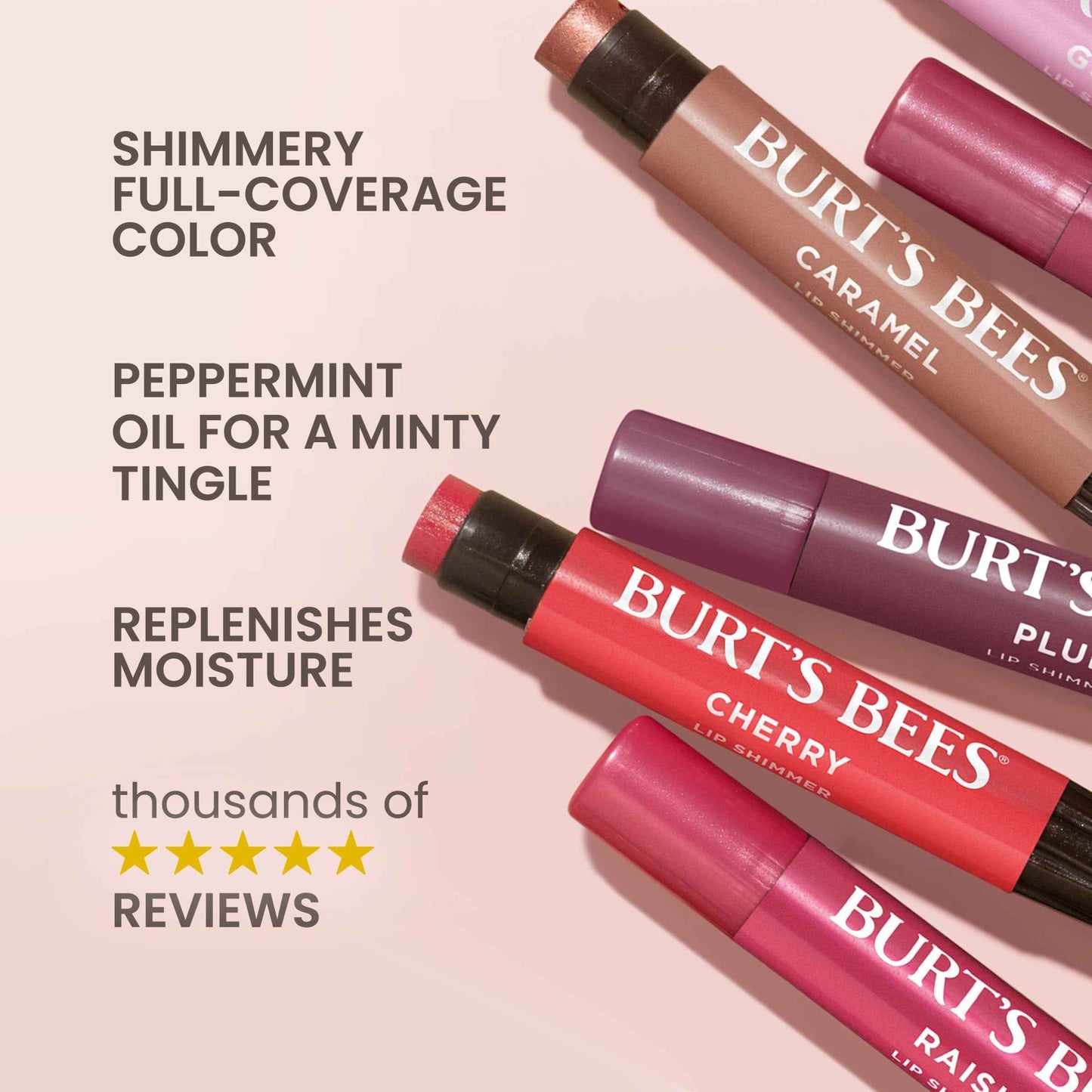 Burt's Bees Shimmer Lip Tint Set, Tinted Lip Balm Stick, Moisturizing for All Day Hydration with Natural Origin Glowy Pigmented Finish & Buildable Color, Guava (4-Pack)
