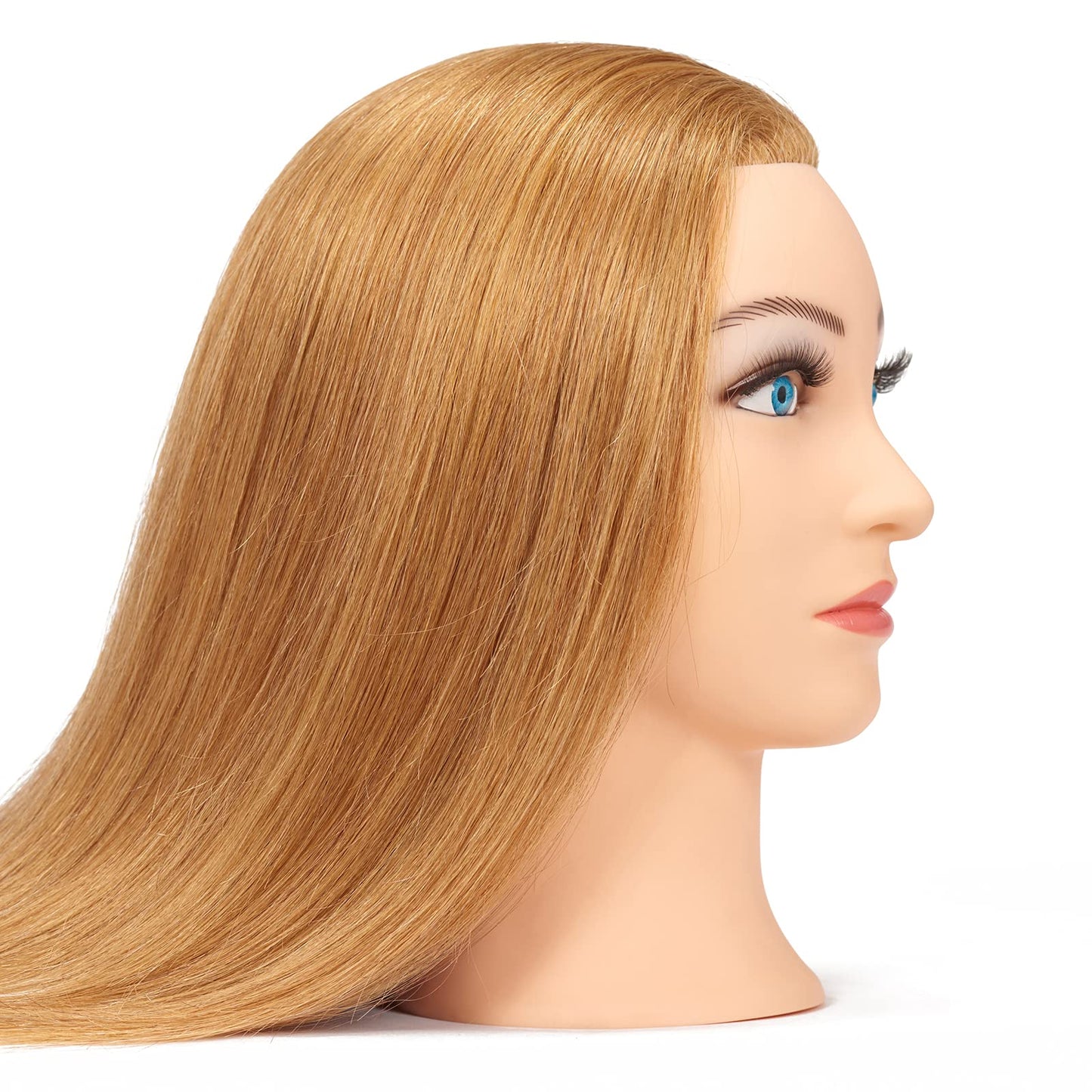 Mannequin Head 20"-22" 100% Human Hair Hairdresser Training Head Mannequin Doll Head Cosmetology Manikin Training Head Hair for Practice Cutting Braiding with Free Clamp Holder 92022W2714
